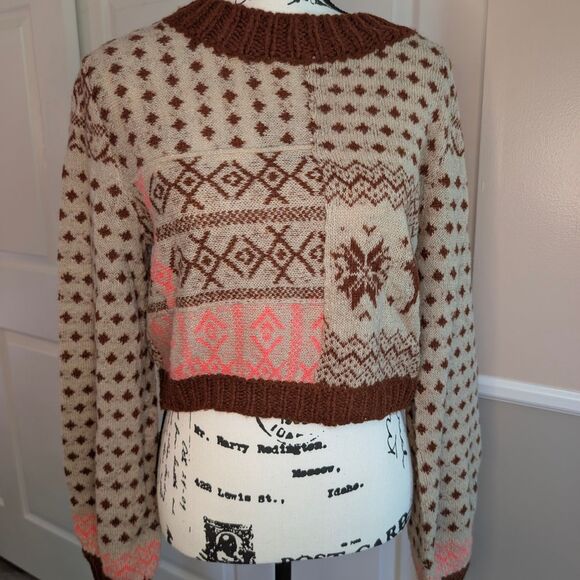Free People Sweaters - Free People Brown and Cream Nordic Crew Neck Sweater
